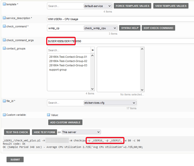 OP5 Monitor - How to hide credentials for service checks